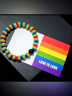 Rainbow Bead Bracelet with Black Accent